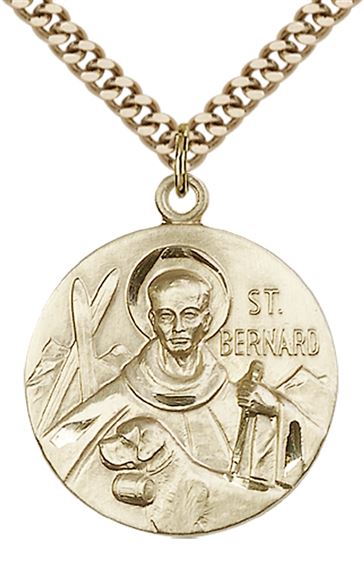 14KT GOLD FILLED ST BERNARD OF MONJOUX PENDANT WITH CHAIN - 1" x 7/8"