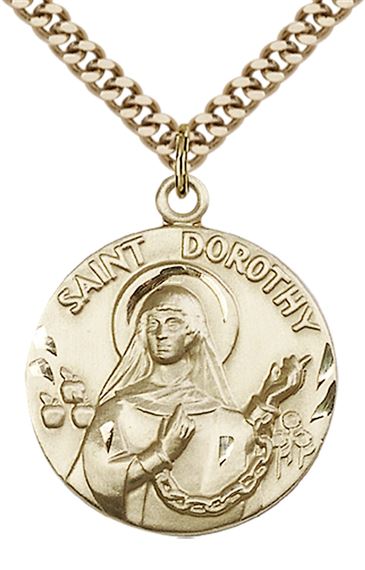 14KT GOLD FILLED ST DOROTHY PENDANT WITH CHAIN - 1" x 7/8"