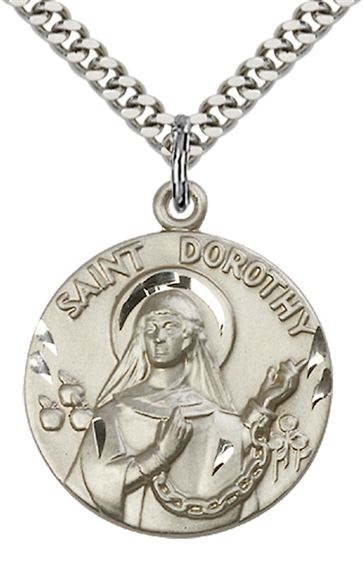STERLING SILVER ST DOROTHY PENDANT WITH CHAIN - 1" x 7/8"