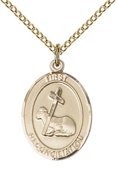 14KT GOLD FILLED FIRST RECONCILIATION PENDANT WITH CHAIN - 3/4" x 1/2"