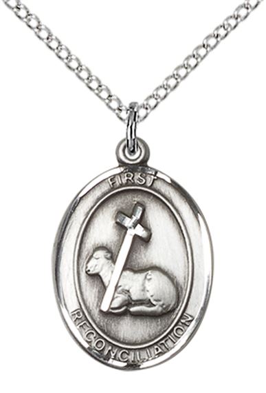 STERLING SILVER FIRST RECONCILIATION PENDANT WITH CHAIN - 3/4" x 1/2"