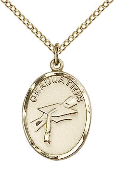 14KT GOLD FILLED GRADUATION MEDAL - ON A CHAIN - 3/4" x 1/2"