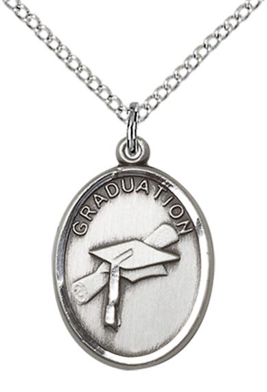 STERLING SILVER GRADUATION MEDAL - ON A CHAIN - 3/4" x 1/2"