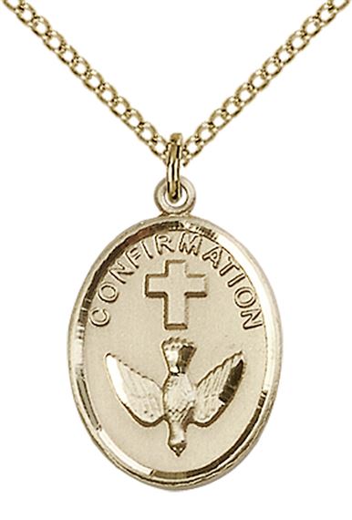 14KT GOLD FILLED CONFIRMATION PENDANT WITH CHAIN - 3/4" x 1/2"