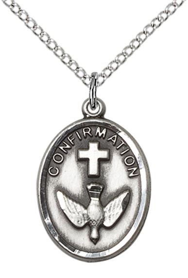 STERLING SILVER CONFIRMATION PENDANT WITH CHAIN - 3/4" x 1/2"