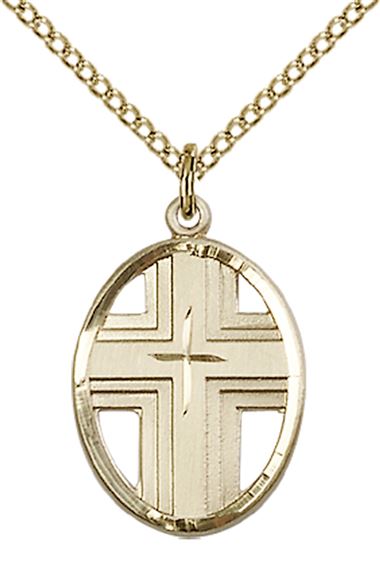 14KT GOLD FILLED CROSS PENDANT WITH CHAIN - 3/4" x 1/2"