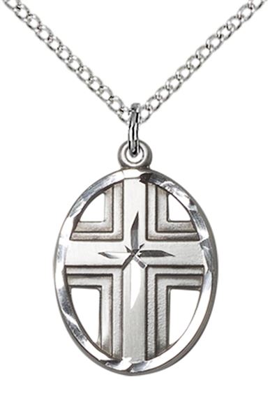 STERLING SILVER CROSS PENDANT WITH CHAIN - 3/4" x 1/2"