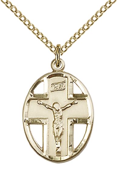 14KT GOLD FILLED CRUCIFIX PENDANT WITH CHAIN - 3/4" x 1/2"