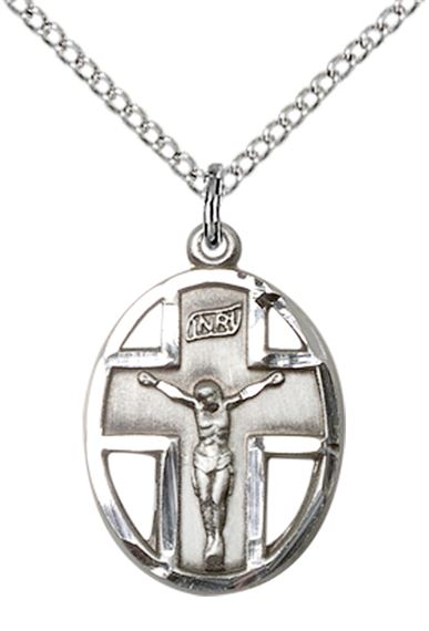 STERLING SILVER CRUCIFIX PENDANT WITH CHAIN - 3/4" x 1/2"