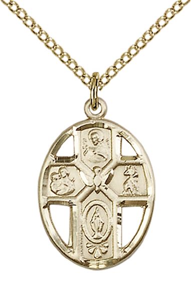 14KT GOLD FILLED 5-WAY - HOLY SPIRIT PENDANT WITH CHAIN - 3/4" x 1/2"