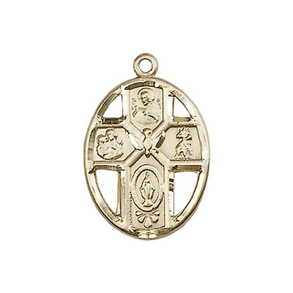 14KT GOLD 5-WAY - HOLY SPIRIT MEDAL - 3/4" x 1/2"