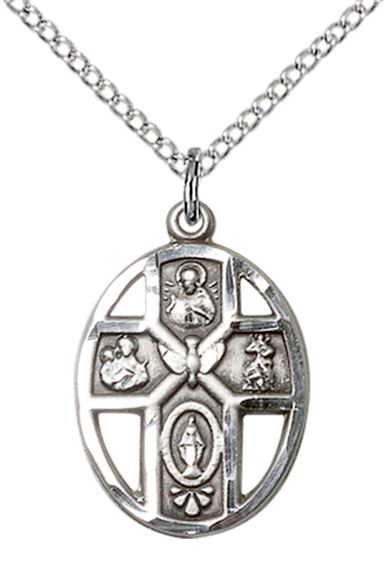 STERLING SILVER 5-WAY - HOLY SPIRIT PENDANT WITH CHAIN - 3/4" x 1/2"