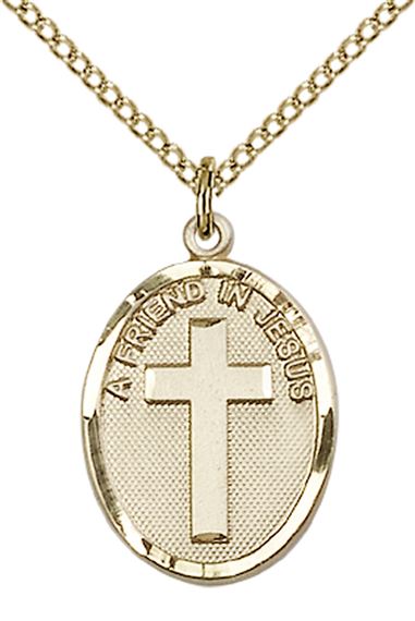 14KT GOLD FILLED A FRIEND IN JESUS PENDANT WITH CHAIN - 3/4" x 1/2"