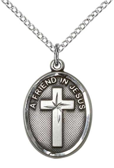 STERLING SILVER A FRIEND IN JESUS PENDANT WITH CHAIN - 3/4" x 1/2"