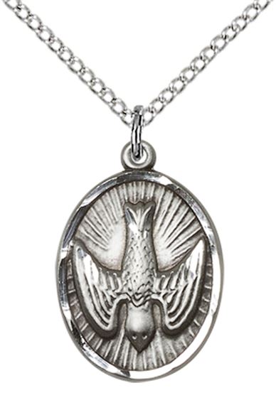 STERLING SILVER HOLY SPIRIT PENDANT WITH CHAIN - 3/4" x 1/2"