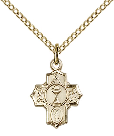 14KT GOLD FILLED EUCHARISTIC 5-WAY PENDANT WITH CHAIN - 1/2" x 3/8"