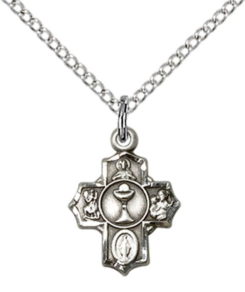 STERLING SILVER EUCHARISTIC 5-WAY PENDANT WITH CHAIN - 1/2" x 3/8"