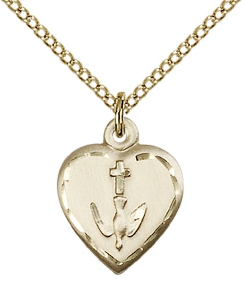 14KT GOLD FILLED HEART - CONFIRMATION PENDANT WITH CHAIN - 5/8" x 1/2"
