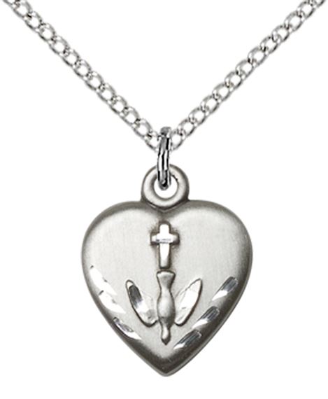 STERLING SILVER HEART - CONFIRMATION PENDANT WITH CHAIN - 5/8" x 1/2"