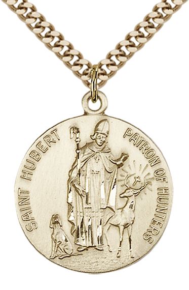 14KT GOLD FILLED ST HUBERT OF LIEGE PENDANT WITH CHAIN - 1" x 7/8"