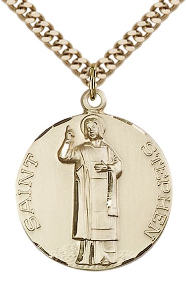 14KT GOLD FILLED ST STEPHEN PENDANT WITH CHAIN - 1" x 7/8"