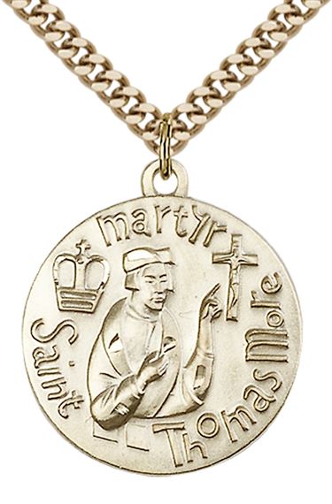 14KT GOLD FILLED ST THOMAS MORE PENDANT WITH CHAIN - 1" x 7/8"