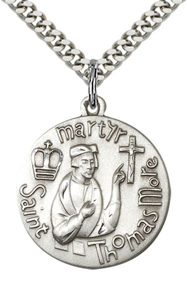 STERLING SILVER ST THOMAS MORE PENDANT WITH CHAIN - 1" x 7/8"