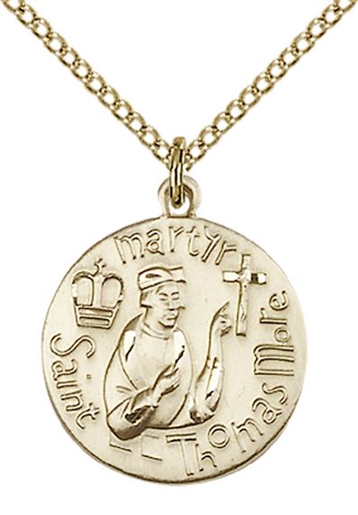 14KT GOLD FILLED ST THOMAS MORE PENDANT WITH CHAIN - 3/4" x 5/8"