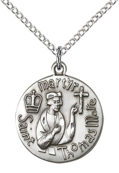 STERLING SILVER ST THOMAS MORE PENDANT WITH CHAIN - 3/4" x 5/8"