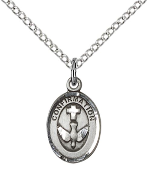 STERLING SILVER CONFIRMATION PENDANT WITH CHAIN - 1/2" x 1/4"