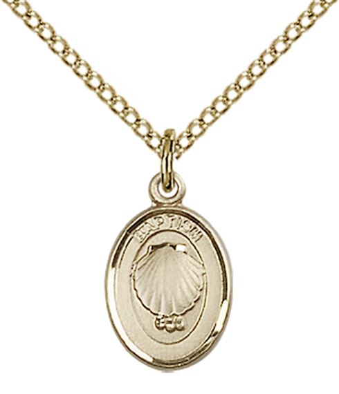 14KT GOLD FILLED BAPTISM PENDANT WITH CHAIN - 1/2" x 3/8"
