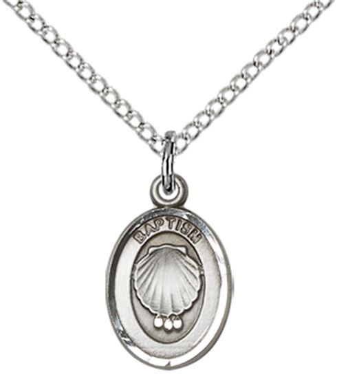 STERLING SILVER BAPTISM PENDANT WITH CHAIN - 1/2" x 3/8"