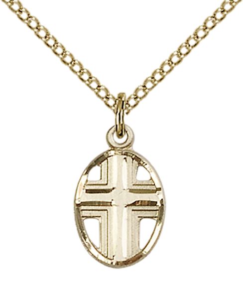 14KT GOLD FILLED CROSS PENDANT WITH CHAIN - 1/2" x 3/8"