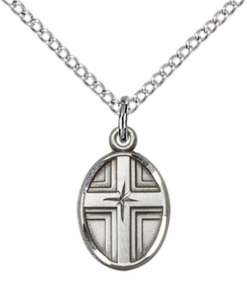 STERLING SILVER CROSS PENDANT WITH CHAIN - 1/2" x 3/8"
