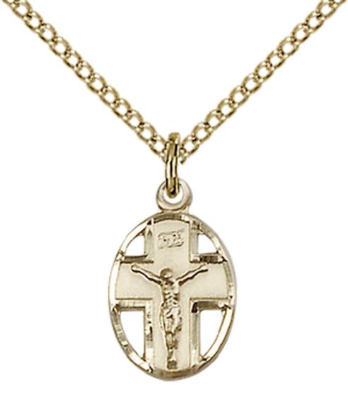 14KT GOLD FILLED CRUCIFIX PENDANT WITH CHAIN - 1/2" x 1/4"