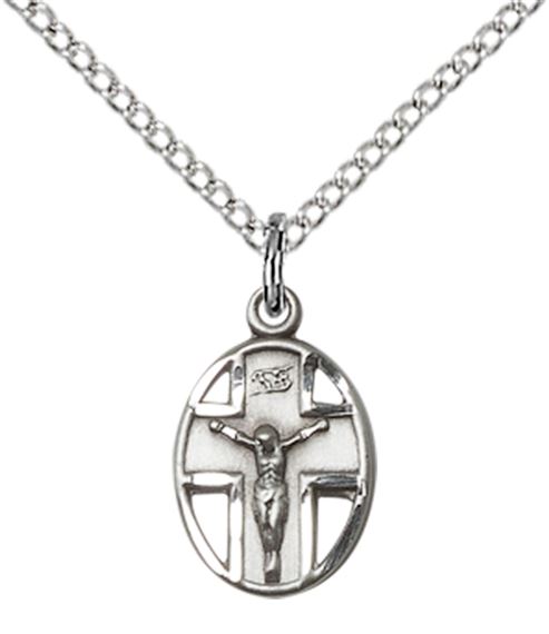 STERLING SILVER CRUCIFIX PENDANT WITH CHAIN - 1/2" x 1/4"