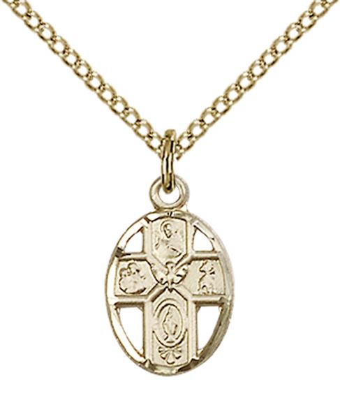 14KT GOLD FILLED 5-WAY PENDANT WITH CHAIN - 1/2" x 3/8"
