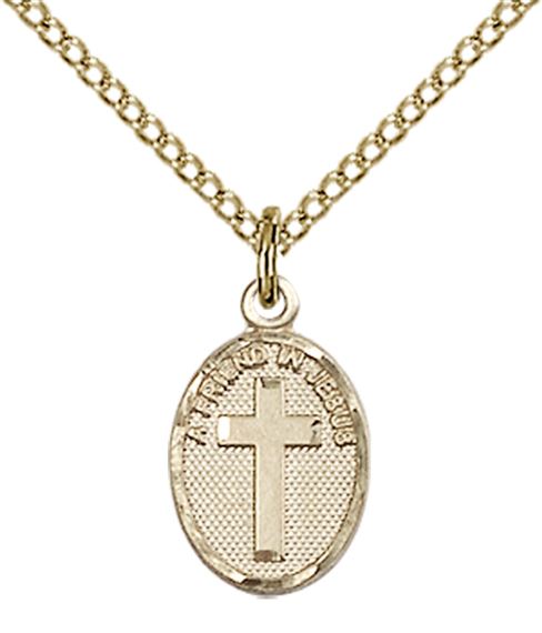 14KT GOLD FILLED FRIEND IN JESUS CROSS PENDANT WITH CHAIN - 1/2" x 1/4"