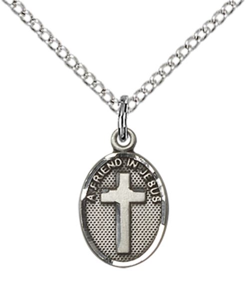 STERLING SILVER FRIEND IN JESUS CROSS PENDANT WITH CHAIN - 1/2" x 1/4"