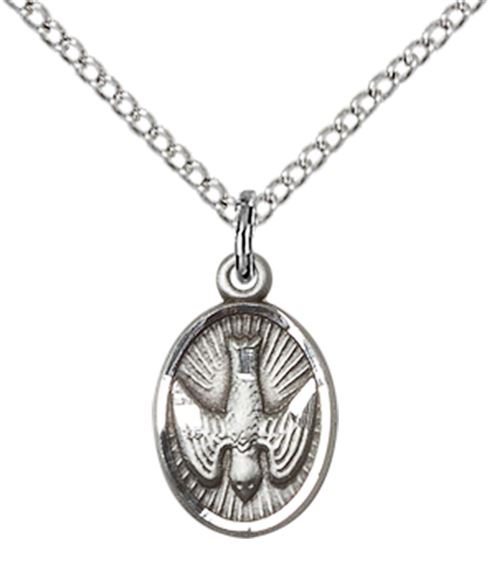 STERLING SILVER HOLY SPIRIT PENDANT WITH CHAIN - 1/2" x 3/8"