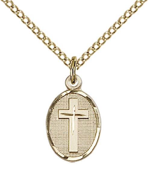 14KT GOLD FILLED CROSS PENDANT WITH CHAIN - 1/2" x 1/4"