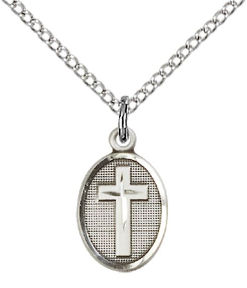 STERLING SILVER CROSS PENDANT WITH CHAIN - 1/2" x 1/4"