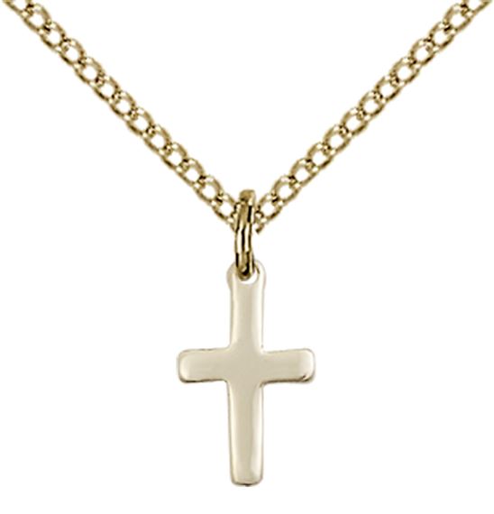 14KT GOLD FILLED CROSS PENDANT WITH CHAIN - 1/2" x 1/4"