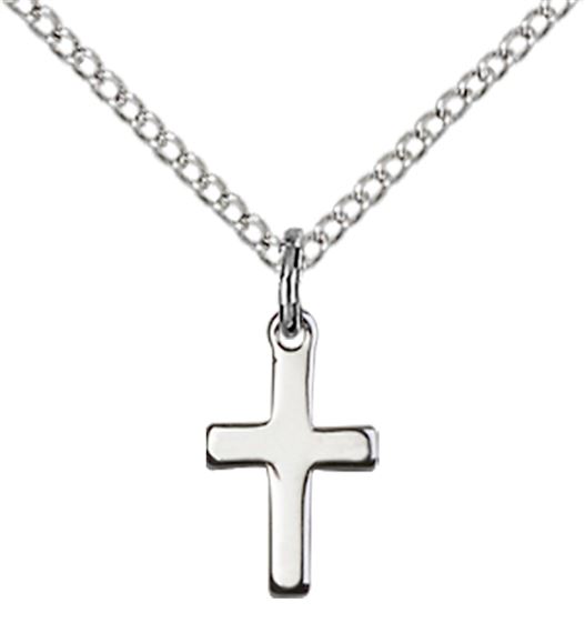 STERLING SILVER CROSS PENDANT WITH CHAIN - 1/2" x 1/4"