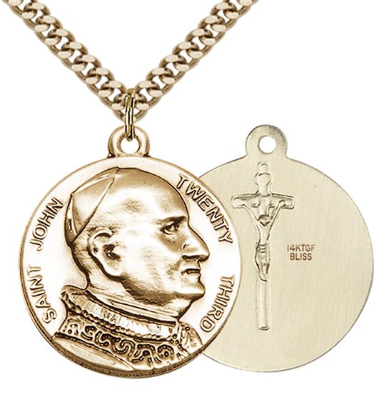 14KT GOLD FILLED ST JOHN XXIII PENDANT WITH CHAIN - 1" x 7/8"
