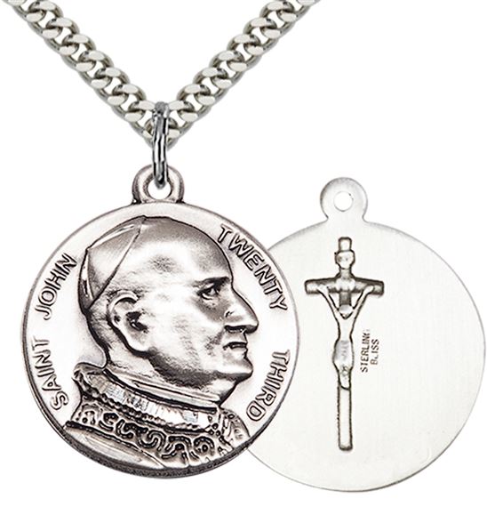 STERLING SILVER ST JOHN XXIII PENDANT WITH CHAIN - 1" x 7/8"