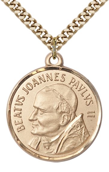 14KT GOLD FILLED ST JOHN PAUL II PENDANT WITH CHAIN - 1" x 7/8"