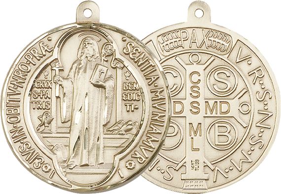 14KT GOLD ST BENEDICT MEDAL - 1 5/8" x 1 3/8"