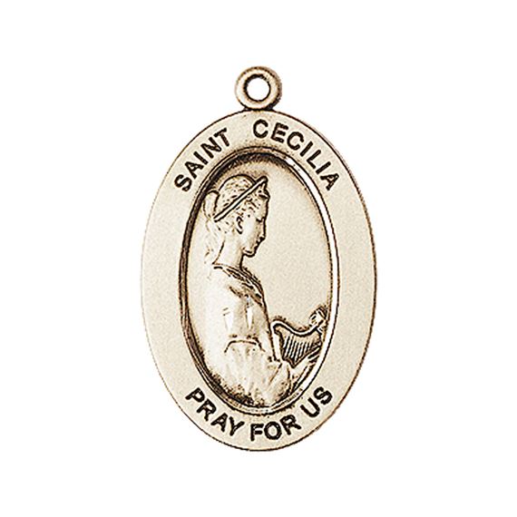 14KT GOLD ST CECILIA MEDAL - 1" x 5/8"