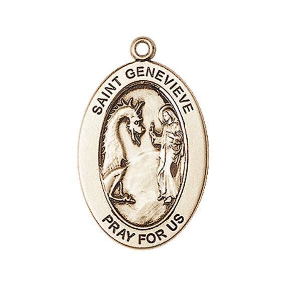 14KT GOLD ST GENEVIEVE MEDAL - 1" x 5/8"